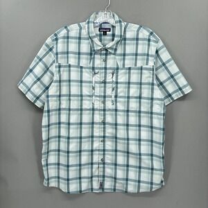 Patagonia Shirt Mens XL Green Plaid Nylon Fishing Short Sleeve Button Front